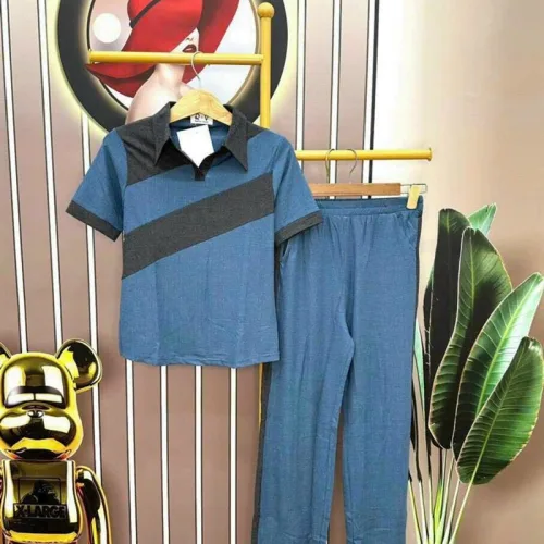 Đồ bộ quần dài áo tay ngắn cổ bẻ trơn
