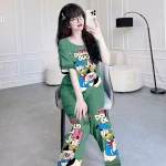 Đồ bộ quần dài áo tay ngắn cổ tròn hoạ tiết