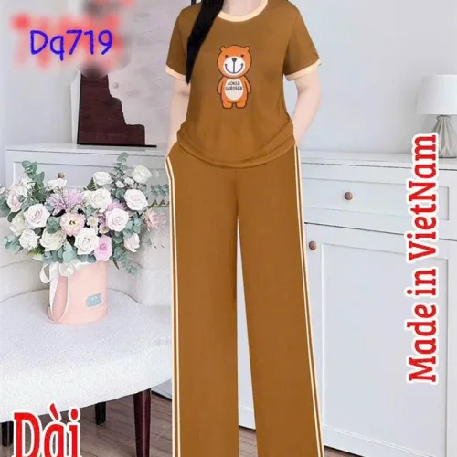 Đồ bộ quần dài áo tay ngắn cổ tròn in hình