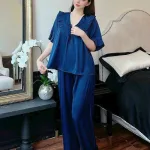 Đồ bộ quần dài áo tay ngắn cổ v màu trơn