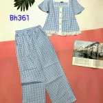 Đồ bộ quần dài áo tay ngắn cổ vuông caro