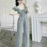 Đồ bộ quần dài áo tay ngắn cổ vuông caro