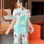 Đồ bộ quần dài áo tay ngắn cổ vuông hoạ tiết