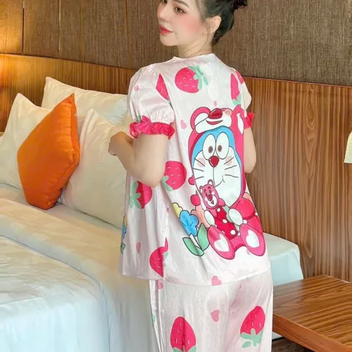 Đồ bộ quần dài áo tay ngắn cổ vuông hoạ tiết