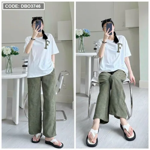 Đồ bộ quần dài áo tay trắng tay ngắn in chữ F