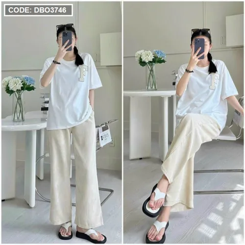 Đồ bộ quần dài áo tay trắng tay ngắn in chữ F