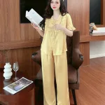 Đồ bộ quần dài bèo áo tay lửng bèo màu trơn