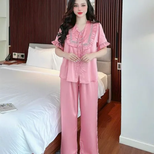 Đồ bộ quần dài bèo áo tay lửng bèo màu trơn