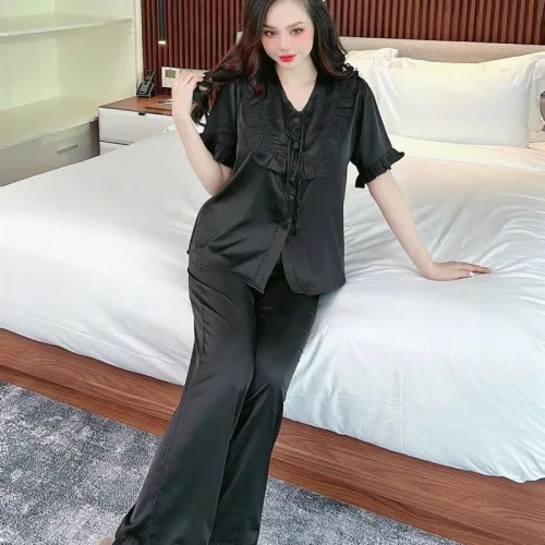 Đồ bộ quần dài bèo áo tay lửng bèo màu trơn