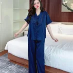 Đồ bộ quần dài bèo áo tay lửng bèo màu trơn