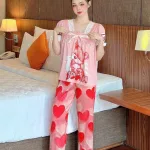 Đồ bộ quần dài bèo áo tay ngắn bèo cổ vuông hoạ tiết