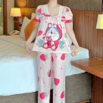 Đồ bộ quần dài bèo áo tay ngắn bèo cổ vuông hoạ tiết