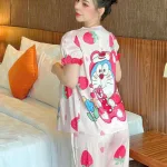 Đồ bộ quần dài bèo áo tay ngắn bèo cổ vuông hoạ tiết