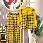 Đồ bộ quần dài caro áo tay dài cổ v bèo