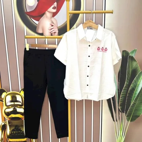 Đồ bộ quần dài đen áo sơ mi tay ngắn cổ bẻ