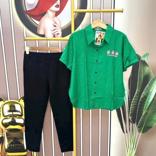 Đồ bộ quần dài đen áo sơ mi tay ngắn cổ bẻ