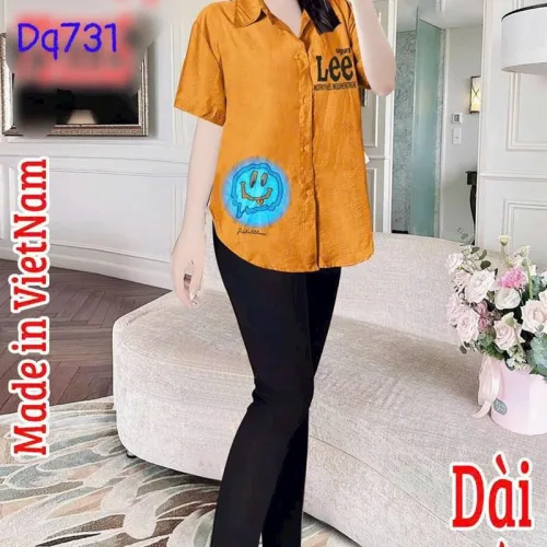 Đồ bộ quần dài đen áo sơ mi tay ngắn in hình