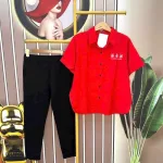 Đồ bộ quần dài đen áo sơ mi tay ngắn trơn