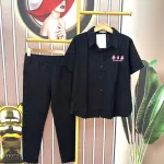 Đồ bộ quần dài đen áo sơ mi tay ngắn trơn