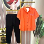 Đồ bộ quần dài đen áo sơ mi tay ngắn trơn