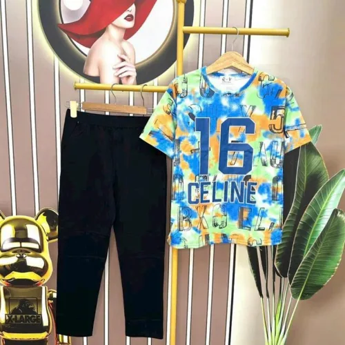 Đồ bộ quần dài đen áo tay ngắn cổ tròn in số 16
