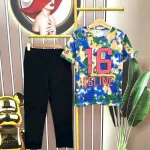 Đồ bộ quần dài đen áo tay ngắn cổ tròn in số 16