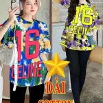 Đồ bộ quần dài đen áo tay ngắn in số