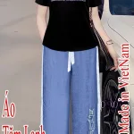 Đồ bộ quần dài jean áo tay ngắn in chữ