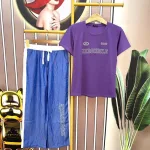 Đồ bộ quần dài jean áo tay ngắn in chữ