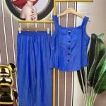 Đồ bộ quần dài ống rộng áo dây màu xanh