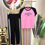 Đồ bộ quần dài ống rộng áo tay ngắn in chữ