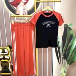 Đồ bộ quần dài ống rộng áo tay ngắn in chữ