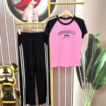 Đồ bộ quần dài ống rộng tay ngắn in chữ