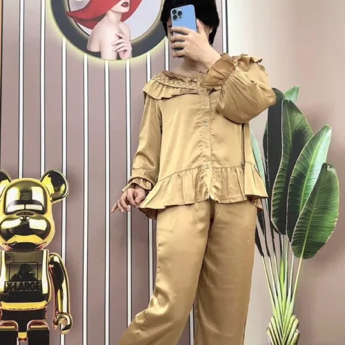 Đồ bộ quần dài pijama áo tay dài màu trơn cổ bèo