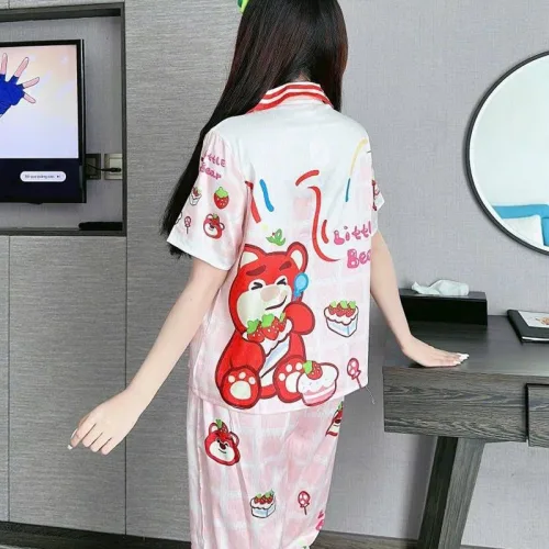 Đồ bộ quần dài pijama áo tay ngắn cổ bẻ hoạ tiết