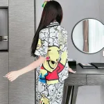 Đồ bộ quần dài pijama áo tay ngắn cổ bẻ hoạ tiết