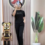 Đồ bộ quần dài sọc 2 bên áo tay ngắn in chữ