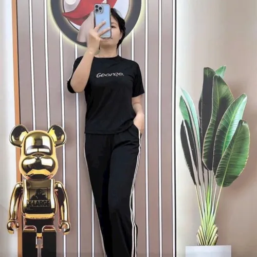 Đồ bộ quần dài sọc 2 bên áo tay ngắn in chữ