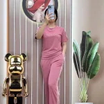 Đồ bộ quần dài sọc 2 bên áo tay ngắn in chữ