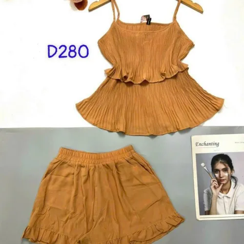 Đồ bộ quần đùi áo 2 dây 2 tầng màu trơn