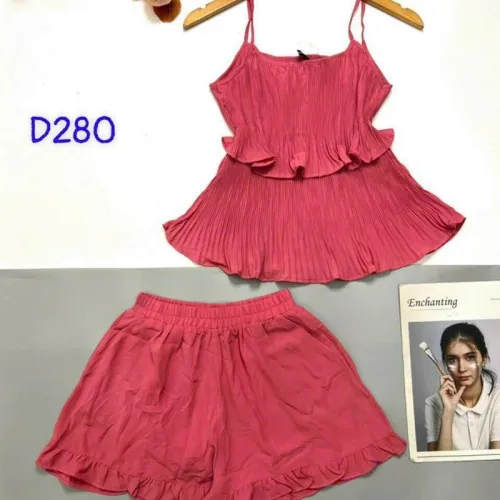 Đồ bộ quần đùi áo 2 dây 2 tầng màu trơn