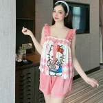 Đồ bộ quần đùi áo 2 dây hoạ tiết cute mặc nhà