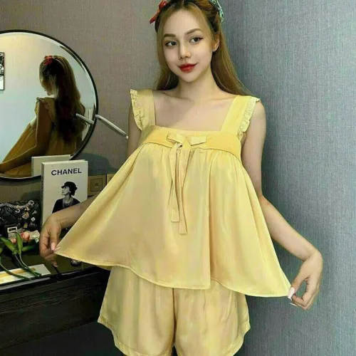 Đồ bộ quần đùi áo 2 dây màu trơn mặc nhà