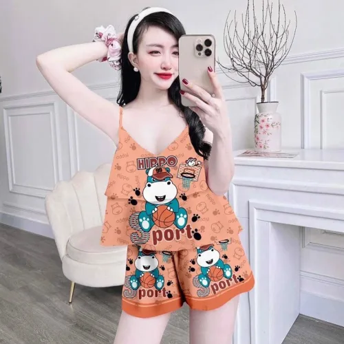 Đồ bộ quần đùi áo dây 1 tầng in hoạ tiết mặc nhà siêu mát