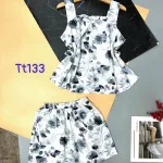 Đồ bộ quần đùi áo dây 2 tầng hoạ tiết mặc nhà