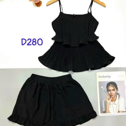 Đồ bộ quần đùi áo dây 2 tầng màu trơn