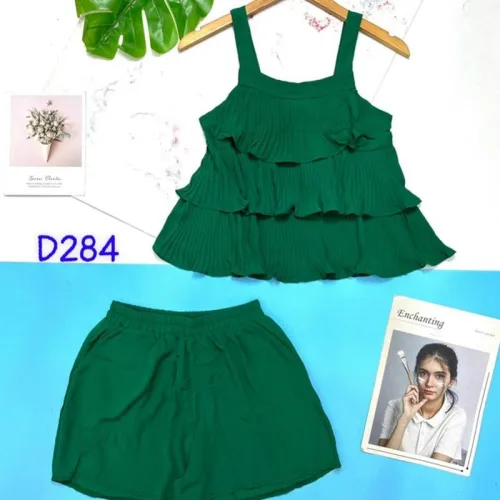 Đồ bộ quần đùi áo dây 3 tầng màu trơn