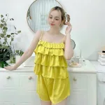 Đồ bộ quần đùi áo dây 3 tầng màu trơn