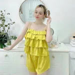 Đồ bộ quần đùi áo dây 4 tầng màu trơn