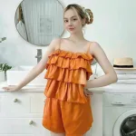 Đồ bộ quần đùi áo dây 4 tầng màu trơn